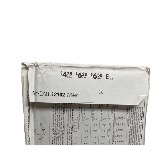 Mccalls 2102 The Gap Misses Button Front Shirt Sewing Pattern Size 16 Vintage - Picture 7 of 7